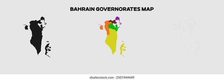 Karte der Gouverneure von Bahrain in Farben. EPS-Datei auch in selhoutte und skizzierte Form. Bearbeitbare EPS-Datei.