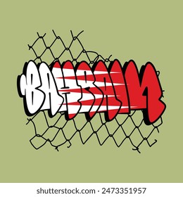 Bahréin Graffiti Fuente Vómito Blanco Rojo Colores Bandera Inspiración Vector Diseño