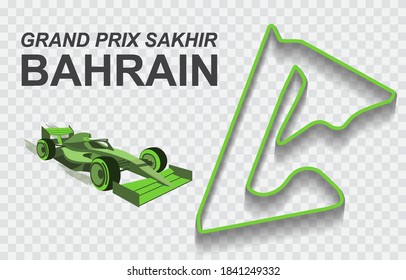 Bahrain Grand Prix Race Track For Formula 1 Or F1. Detailed Racetrack Or National Circuit For Motorsport And Formula1 Qualification. Vector Illustration.