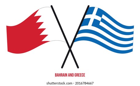 Bahrain and Greece Flags Crossed And Waving Flat Style. Official Proportion. Correct Colors.