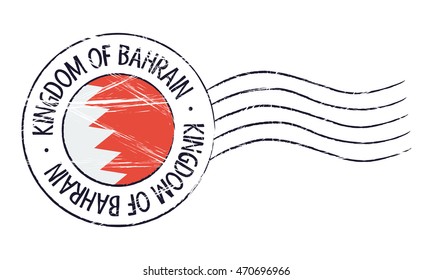 Bahrain grunge postal stamp and flag on white background