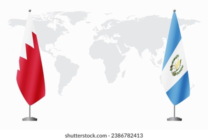 Bahrain and Guatemala flags for official meeting against background of world map.