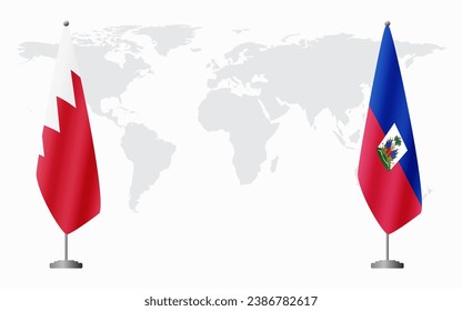 Bahrain and Haiti flags for official meeting against background of world map.