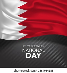 Bahrain happy national day greeting card, banner, vector illustration. Bahraini memorial holiday 16th of December design element with realistic flag with stripes, square format