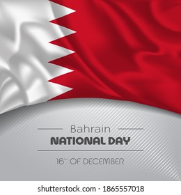 Bahrain happy national day greeting card, banner vector illustration. Bahraini holiday 16th of December square design element with waving flag