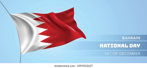 Bahrain happy national day greeting card, banner vector illustration. Bahraini holiday 16th of December design element with 3D flag