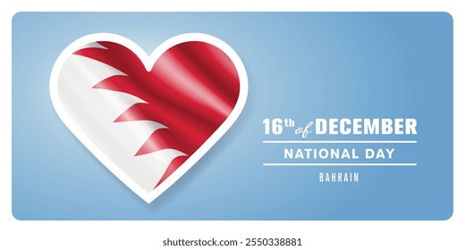 Bahrain happy national day greeting card, banner vector illustration. Bahraini holiday 16th of December design element with 3D flag