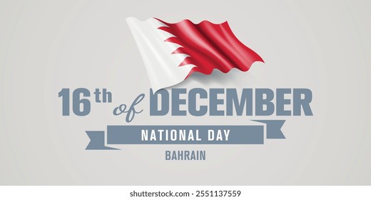 Bahrain happy national day greeting card, banner vector illustration. Bahraini holiday 16th of December design element with realistic flag