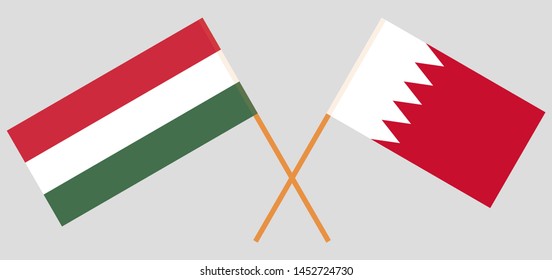 Bahrain and Hungary. Crossed Bahraini and Hungarian flags