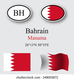 bahrain icons set against gray background, abstract vector art illustration, image contains transparency