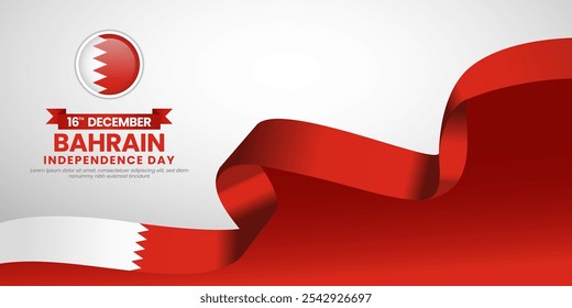 Bahrain independence day celebration banner background. Waving Ribbon with Bahrain National flag