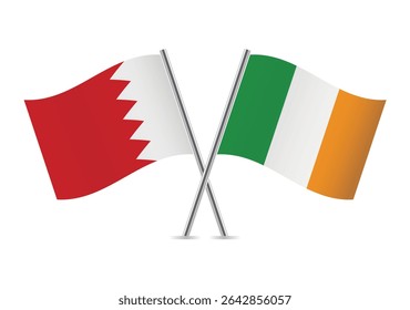 Bahrain and Ireland crossed flags. Bahraini and Irish flags on a white background. Vector icon set. Vector illustration.
