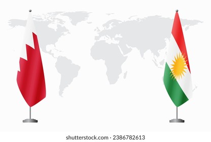 Bahrain and Kurdistan flags for official meeting against background of world map.