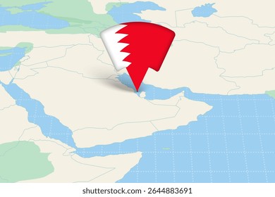 Bahrain Location Highlighted on Asian Map with Flag Icon. Detailed Vector Design.