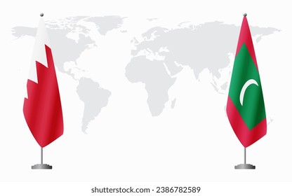 Bahrain and Maldives flags for official meeting against background of world map.