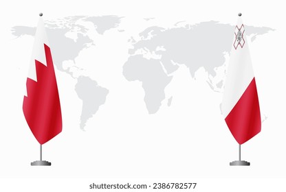 Bahrain and Malta flags for official meeting against background of world map.