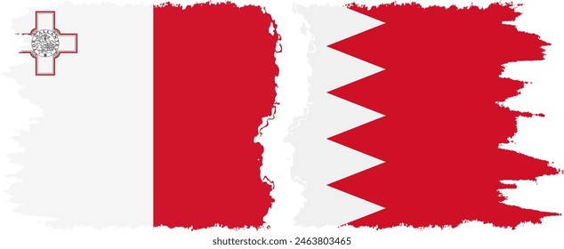 Bahrain and Malta grunge flags connection, vector