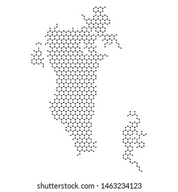 Bahrain map from abstract futuristic hexagonal shapes, lines, points black, in the form of honeycomb or molecular structure. Vector illustration.