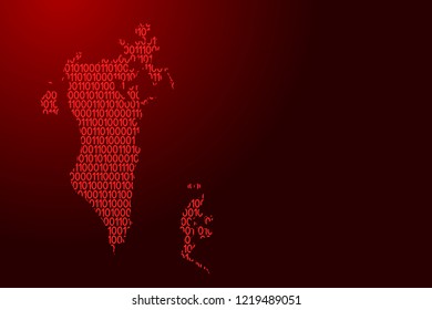 Bahrain map abstract schematic from red ones and zeros binary digital code for banner, poster, greeting card. Vector illustration.