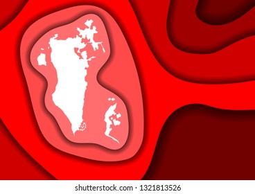 Bahrain map abstract schematic from red layers paper cut 3D waves and shadows one over the other. Layout for banner, poster, greeting card. Vector illustration.
