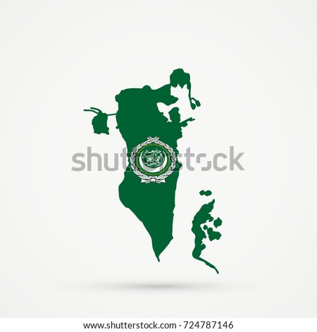 Bahrain map in Arab League flag colors, editable vector.