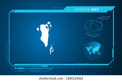 Mapa de Bahréin del marco digital azul HUD, GUI, interfaz de interfaz de usuario vector de radar.