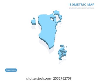 Bahrain Karte blau auf weißem Hintergrund mit isometrischem Vektor.