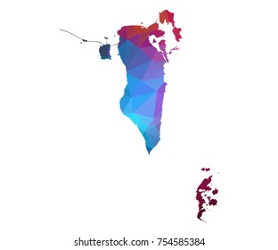 bahrain map. Blue and Red polygonal shape vector illustration on white background. Vector illustration eps 10.