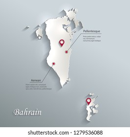 Bahrain map blue white card paper 3D vector