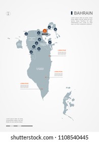 Bahrain map with borders, cities, capital Manama and administrative divisions. Infographic vector map. Editable layers clearly labeled.