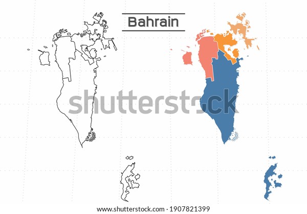Bahrain map city vector\
divided by colorful outline simplicity style. Have 2 versions,\
black thin line version and colorful version. Both map were on the\
white background.