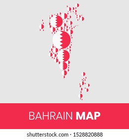 Bahrain map filled with flag-shaped circles, Bahrain map with flag