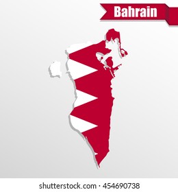 Bahrain map with flag inside and ribbon