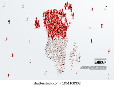 Bahrain Map And Flag. A Large Group Of People In The Bahrain Flag Color Form To Create The Map. Vector Illustration.