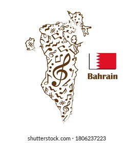 Bahrain map flag made from music notes. 