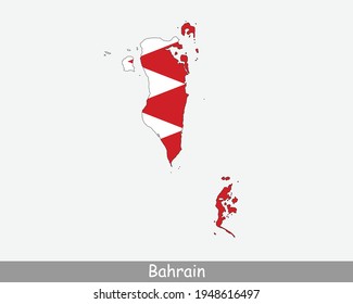 Bahrain Map Flag. Map of Bahrain with the national flag isolated on white background. Vector illustration.