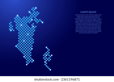 Bahrain map from futuristic blue checkered square grid pattern and glowing stars for banner, poster, greeting card