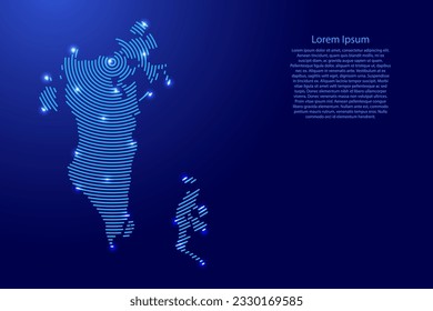 Bahrain map from futuristic concentric blue circles and glowing stars for banner, poster, greeting card