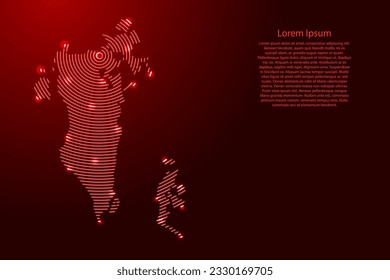 Bahrain map from futuristic concentric red circles and glowing stars for banner, poster, greeting card