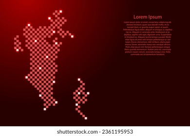 Bahrain-Karte aus futuristischen roten karierten quadratischen Rastermuster und leuchtenden Sternen für Banner, Poster, Grußkarte