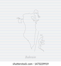 Bahrain map hand drawn gray outline on notebook background. Vector Illustration EPS10.