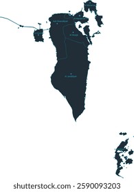 Bahrain map high detailed with administrative divide by state, capital cities names, outline simplicity style. Vector illustration EPS10.