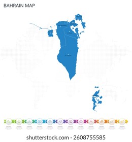 Bahrain Map - Infographic detailed map with regions and cities of the country. Vector illustration EPS10.
