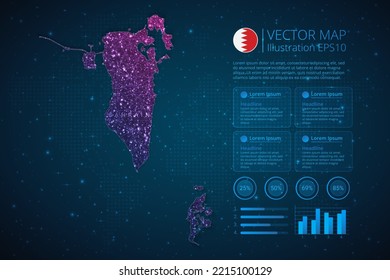 Bahrain map infographics template for diagram, graph, presentation and chart with abstract geometric mesh polygonal light concept on blue background. Vector Illustration EPS10.