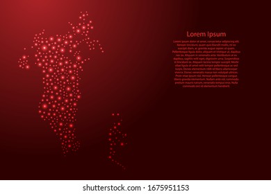 Bahrain map from red and glowing space stars abstract concept geometric shape. Vector illustration.