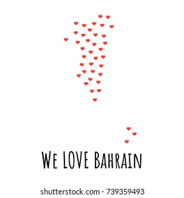 Bahrain Map with red hearts- symbol of love. abstract background with text We Love Bahrain. vector illustration. Print for t-shirt