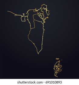 bahrain map. bahrain region map: golden gradient outline on dark background. Detailed map of bahrain regions. Vector illustration.