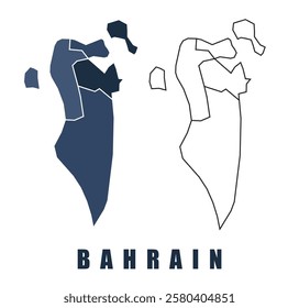 Bahrain map regions border outline vector set
