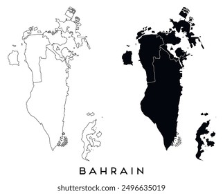 Mapa de Bahréin de regiones y distritos Vector negro sobre blanco y contorno