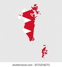 Bahrain map silhouette with flag on white background